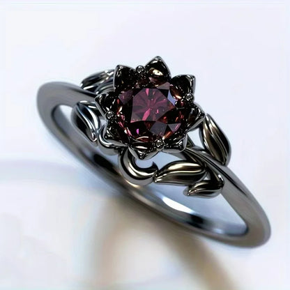 Vintage ring met bloem van rode steen in goud