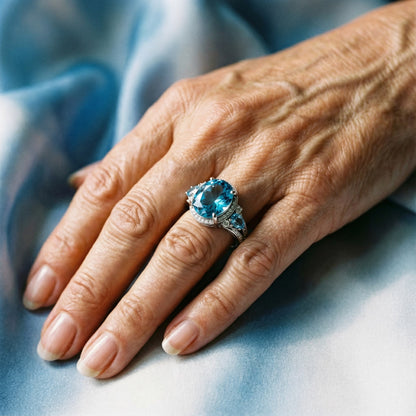 Vintage ring met blauw kristal | Witgoud