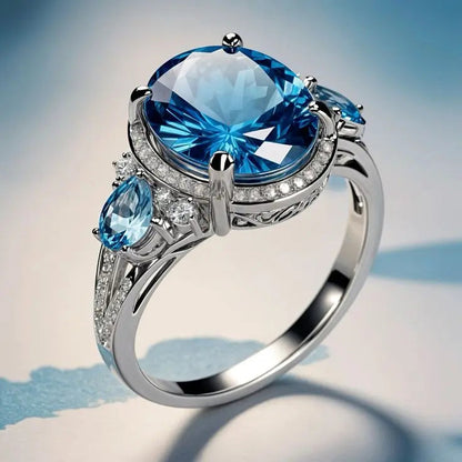 Vintage ring met blauw kristal | Witgoud