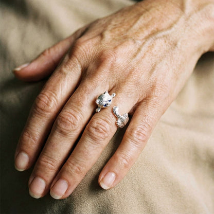 Verstelbare 925-ring met katjes in wit goud