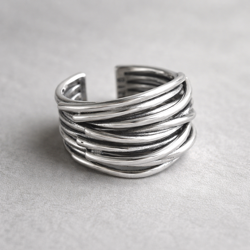 Verstelbare gelaagde ring | Witgoud