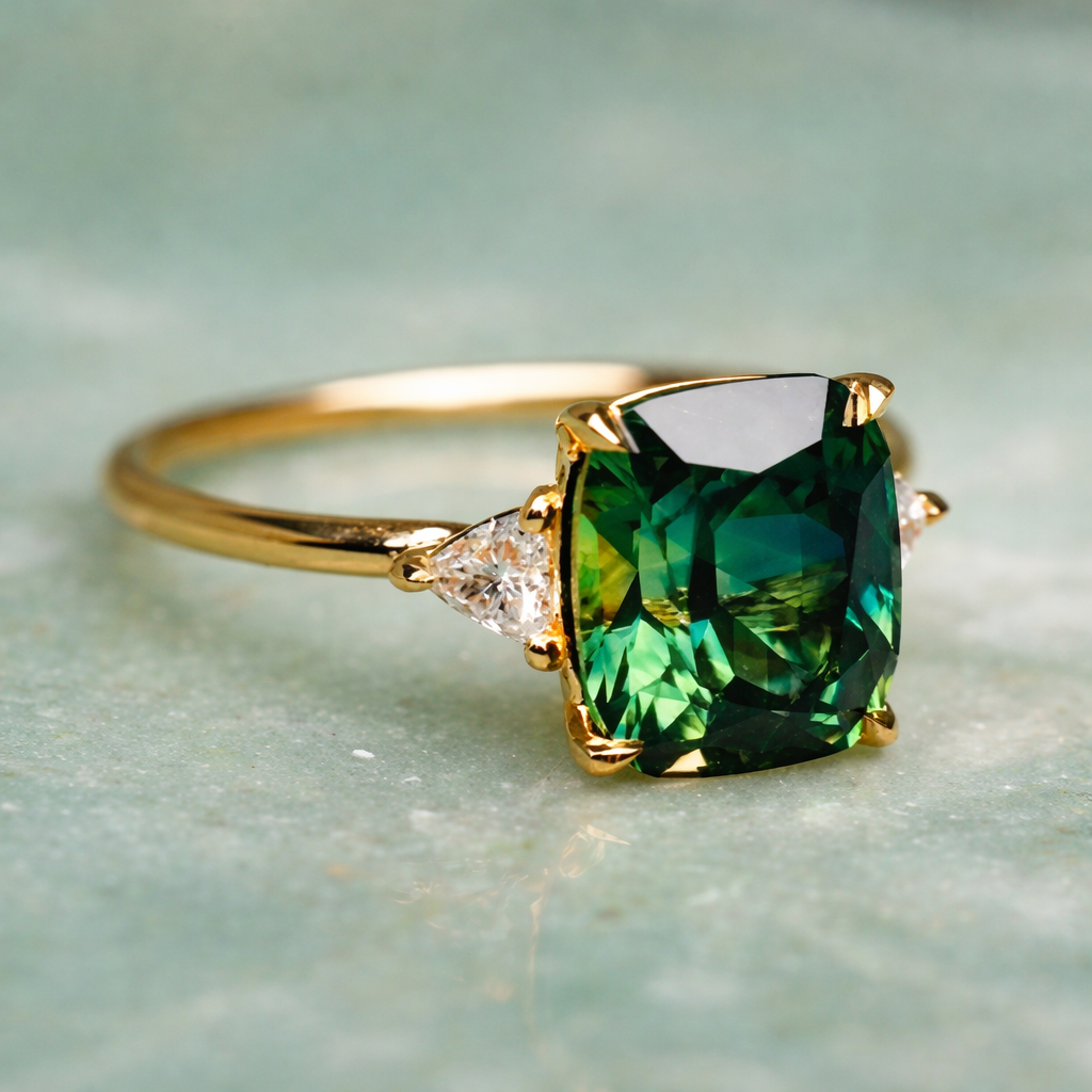 Elegante vierkante ring met smaragd in goud