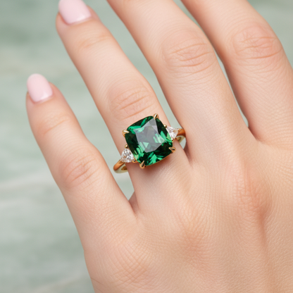 Elegante vierkante ring met smaragd in goud