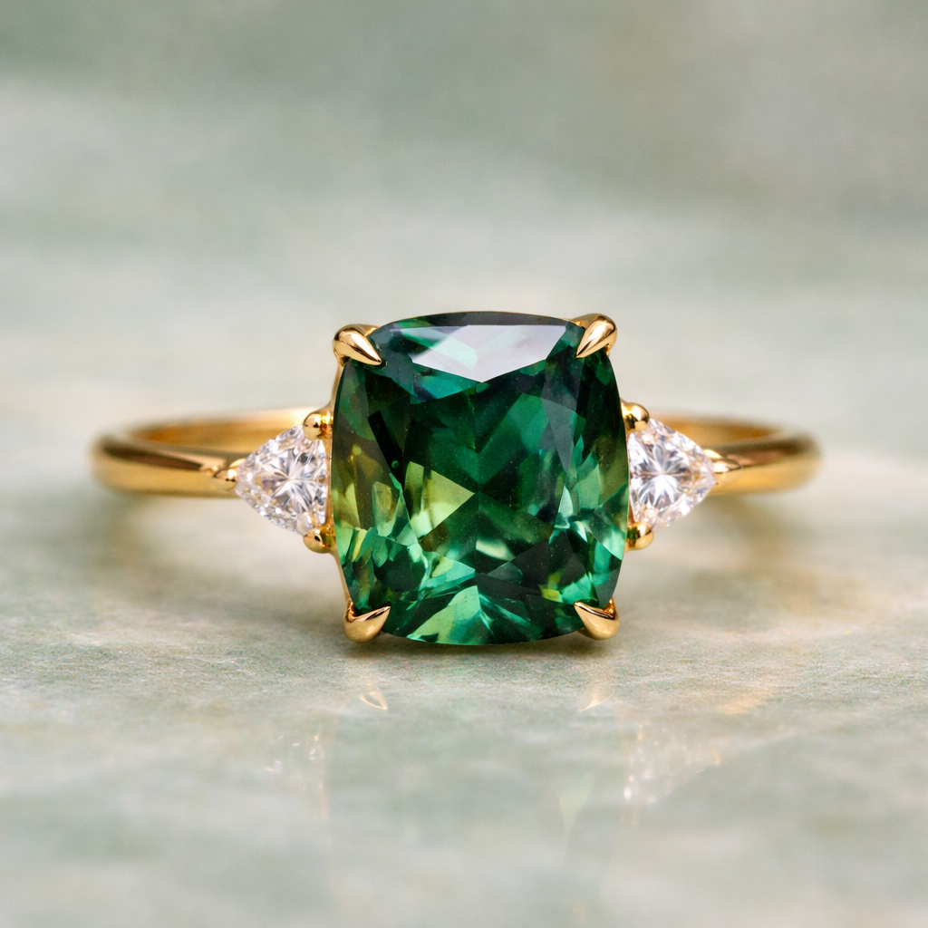 Elegante vierkante ring met smaragd in goud