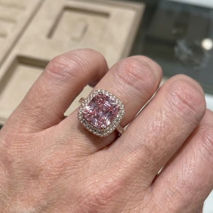 Roze saffier cushion-ring in roségoud