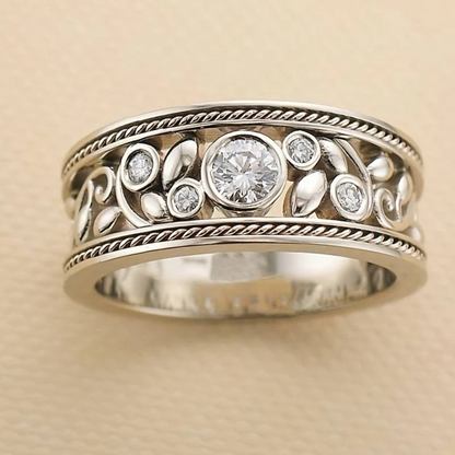 Retro ring met steentjes in wit goud