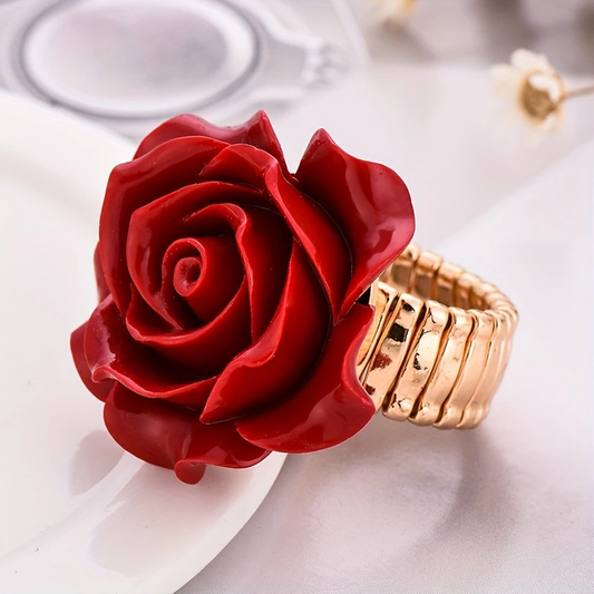 Ring met rode roos in roségoud
