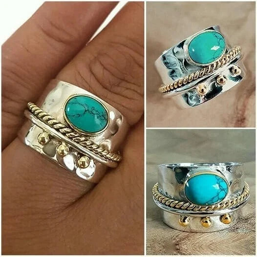 Brede ring met turquoise in goud