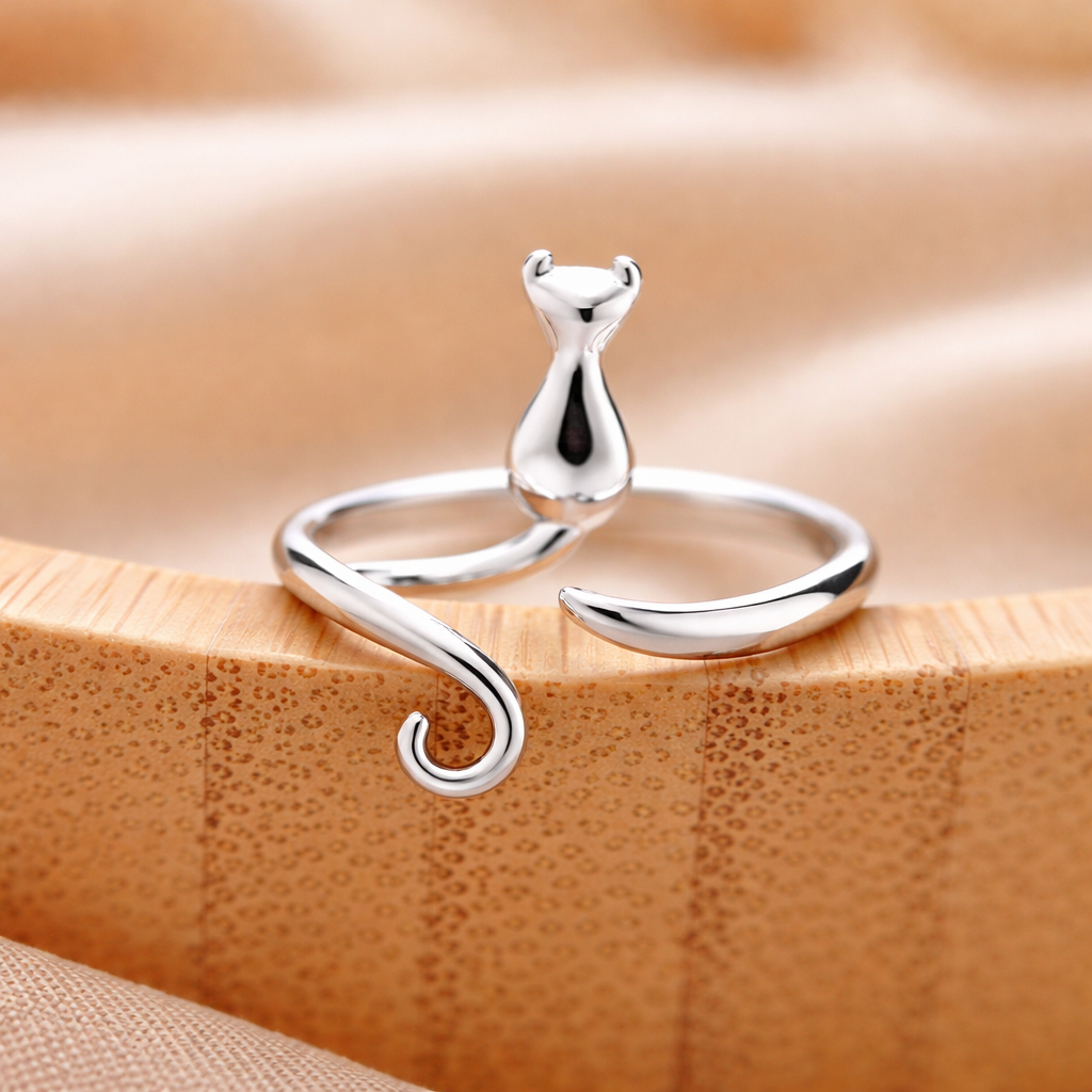 Verstelbare ring met katjes in wit goud