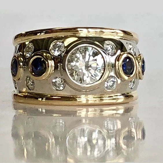 Retro ring met glinsterende bekleding in goud