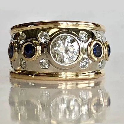 Retro ring met glinsterende bekleding in goud