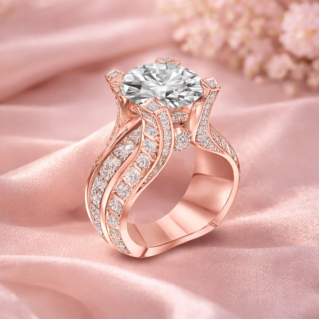 Retro ring met steentjes in wit goud