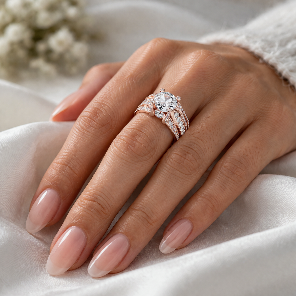 Retro ring met steentjes in wit goud