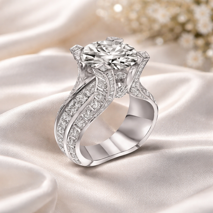 Retro ring met steentjes in wit goud