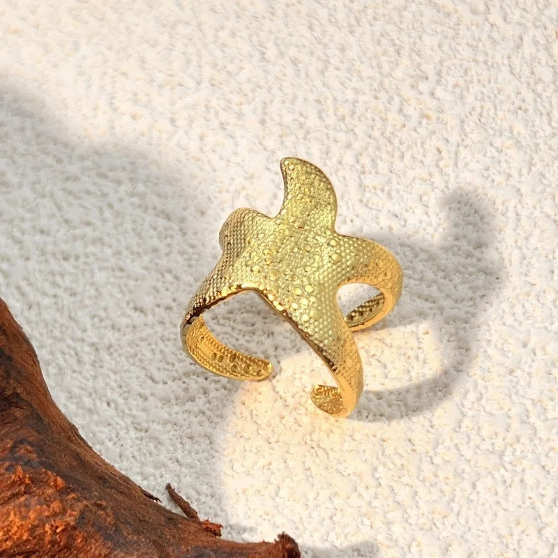 Verstelbare retro ring Zeester in goud