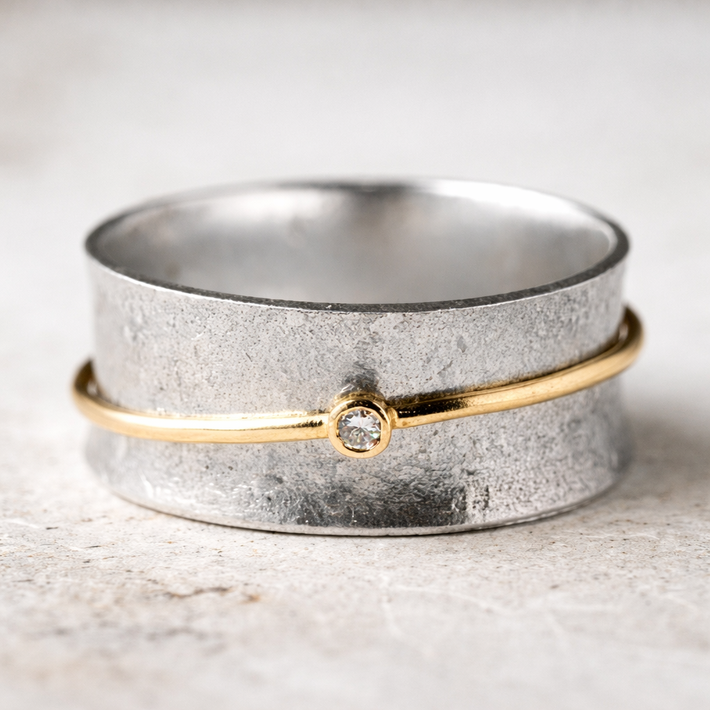 Retro ring met steentjes en draad in goud
