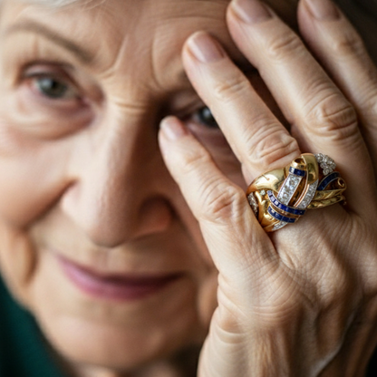 Retro ring met blauwe steentjes in goud