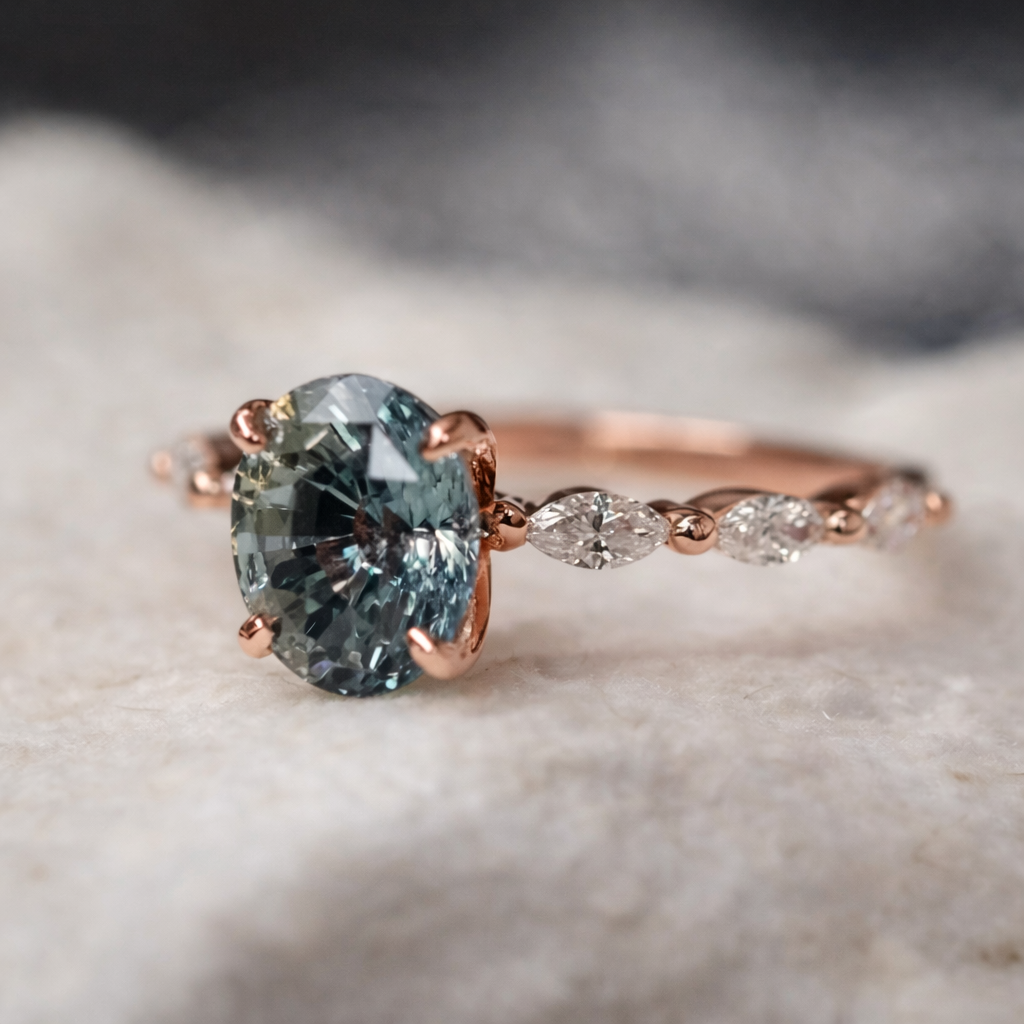 Retro ring met saffier in roségoud