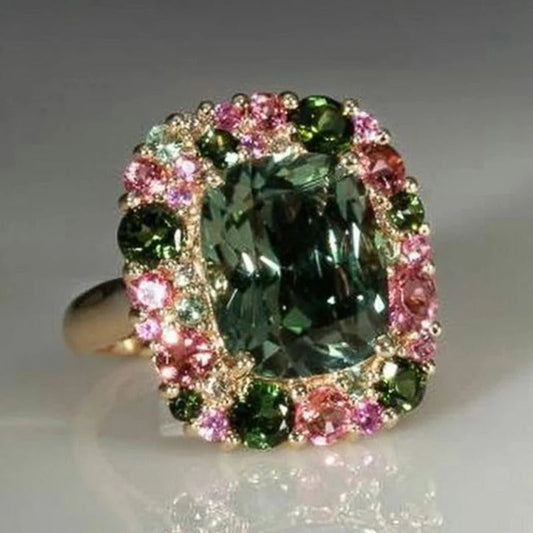 Retro ring in groen en roze | Goud