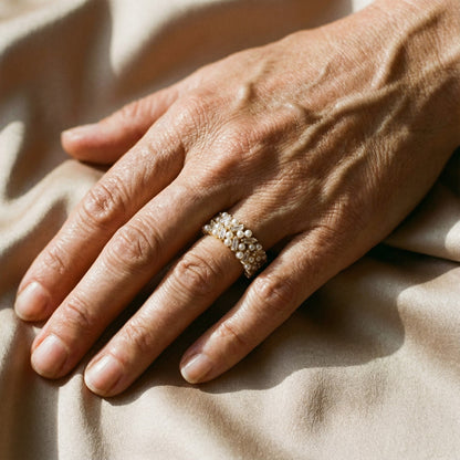 Verstelbare retro ring met parels en kristallen | Goud