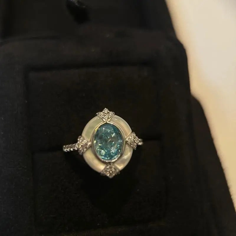 Verstelbare retro ring met amazoniet in wit goud