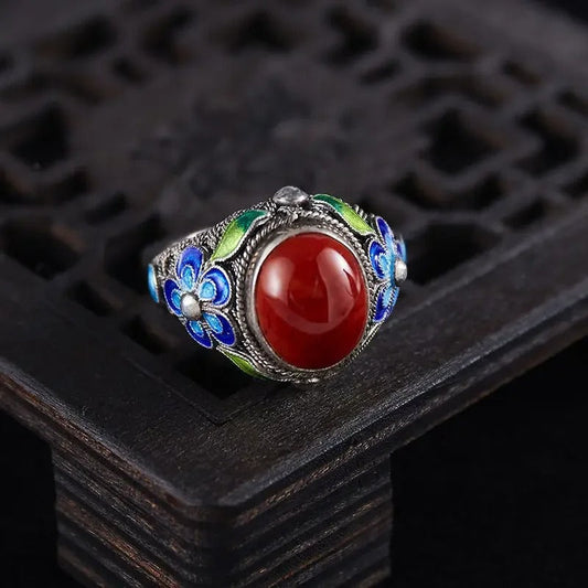 Verstelbare retro ring met rode toermalijn in wit goud