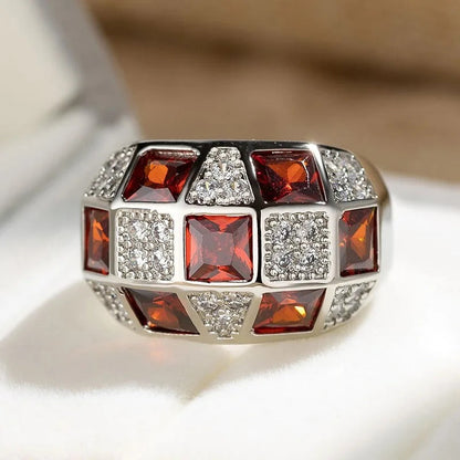 Vintage ring met rode edelstenen in wit goud