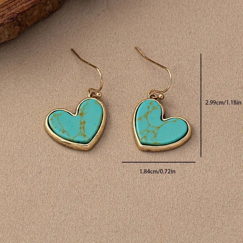 Turquoise hartjesoorbellen in roségoud