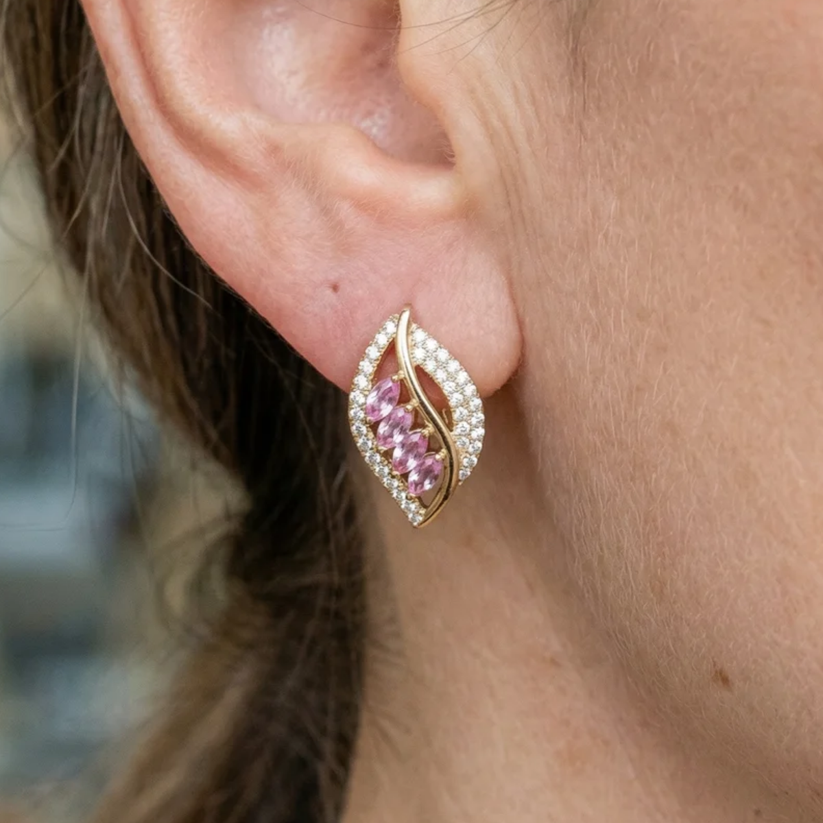 Oorbellen Isaline Roze Maan in goud