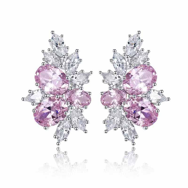 Oorbellen Lyra met roze bloem in wit goud