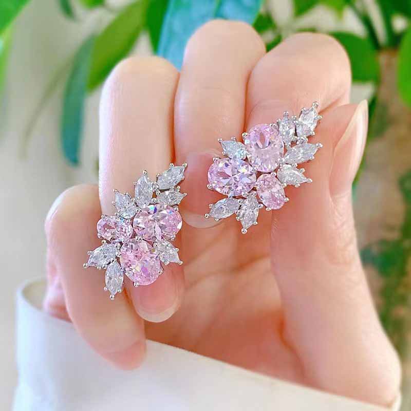 Oorbellen Lyra met roze bloem in wit goud