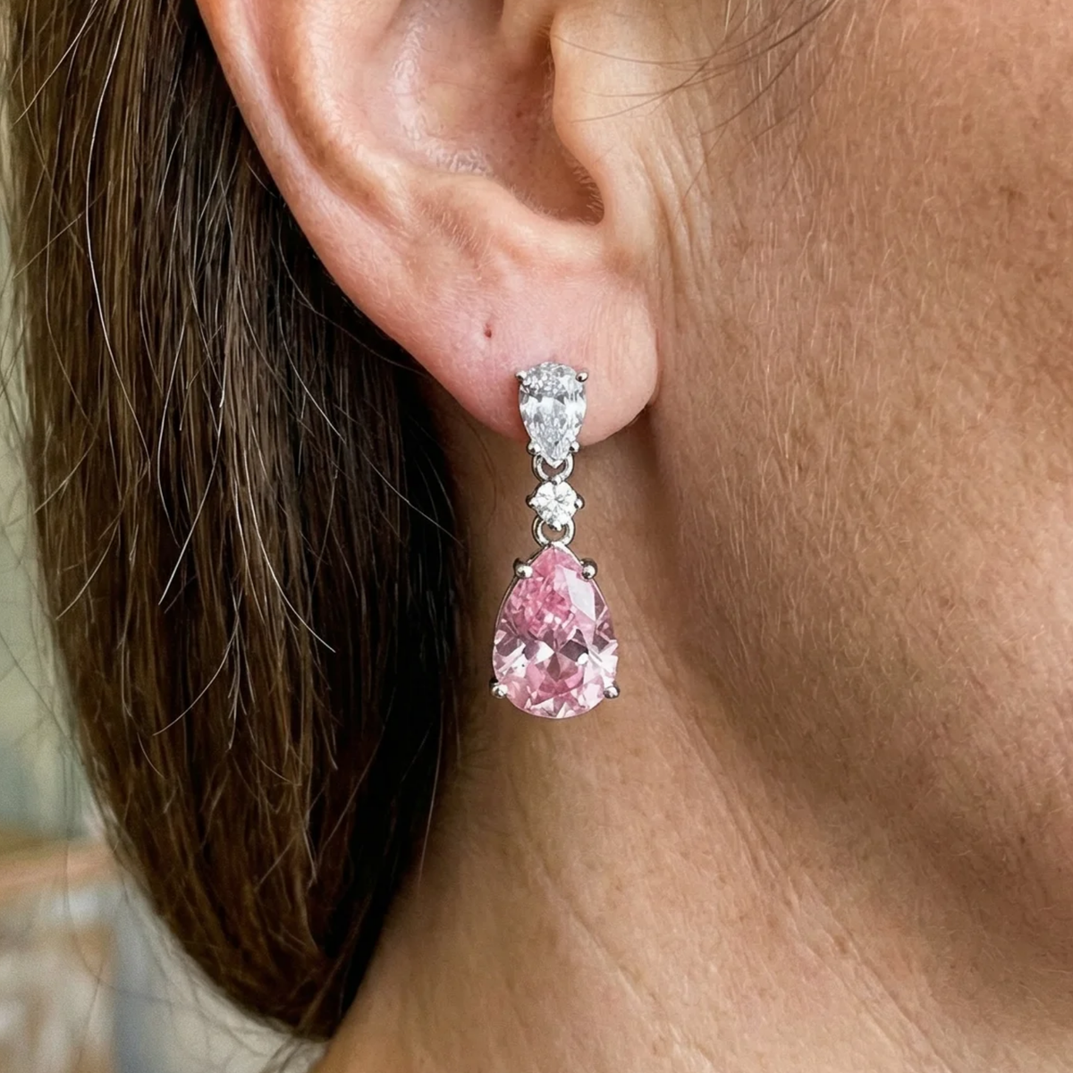Oorbellen Mireya Roze Glans in wit goud
