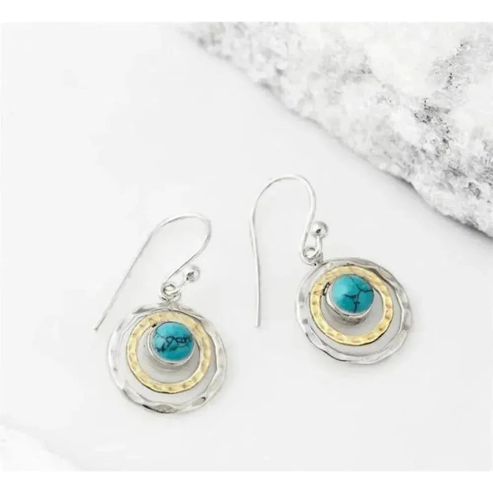 Boho-oorbellen Saturnus met turquoise in wit goud