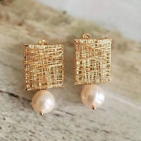 Draadoorbellen met retro parels | Goud