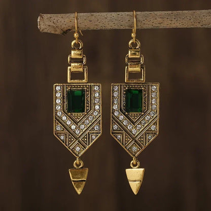 Geometrische groene retro oorbellen in goud