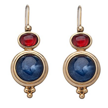 Vintage oorbellen met blauwe en rode stenen in goud