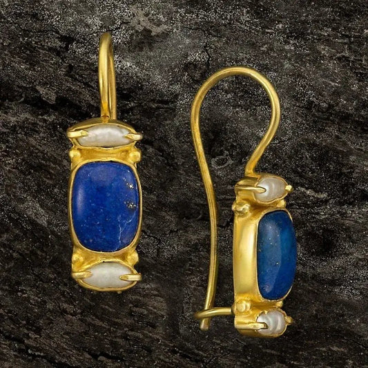 Vintage oorbellen in blauw en goud | Goud