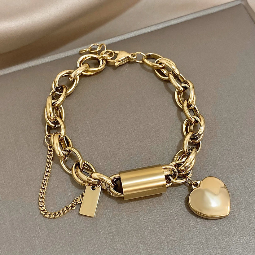 Revitaliserende dikke schakelarmband in wit goud