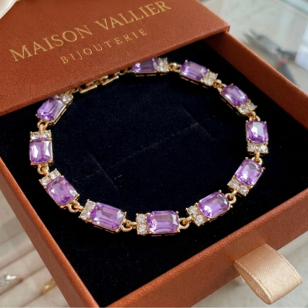 Amethist bedelarmband Valleria in goud