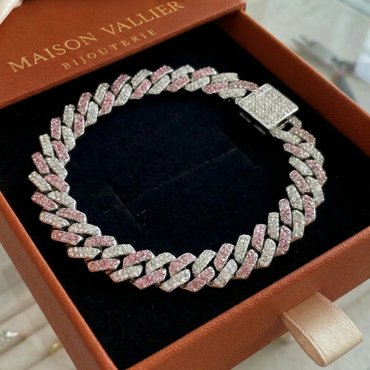 Roze glitter-schakelarmband in wit goud