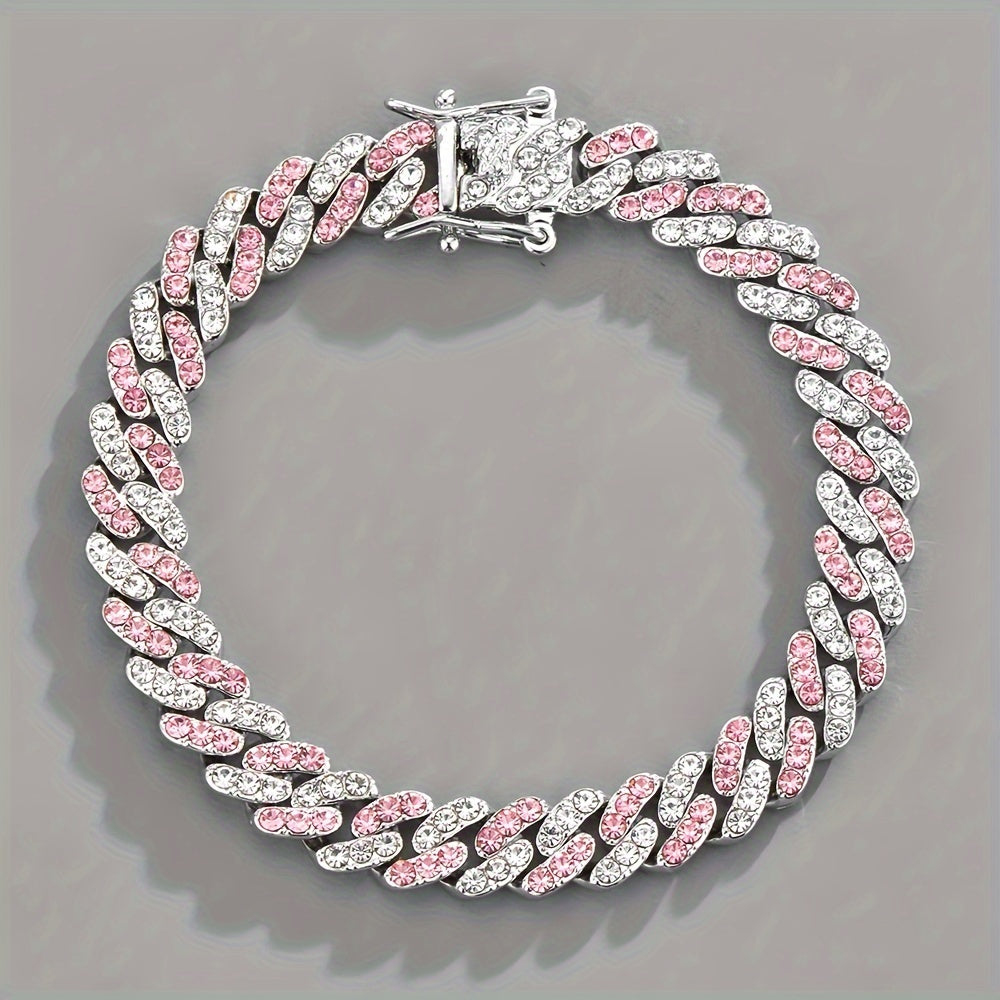 IJzige roze schakelarmband in wit goud