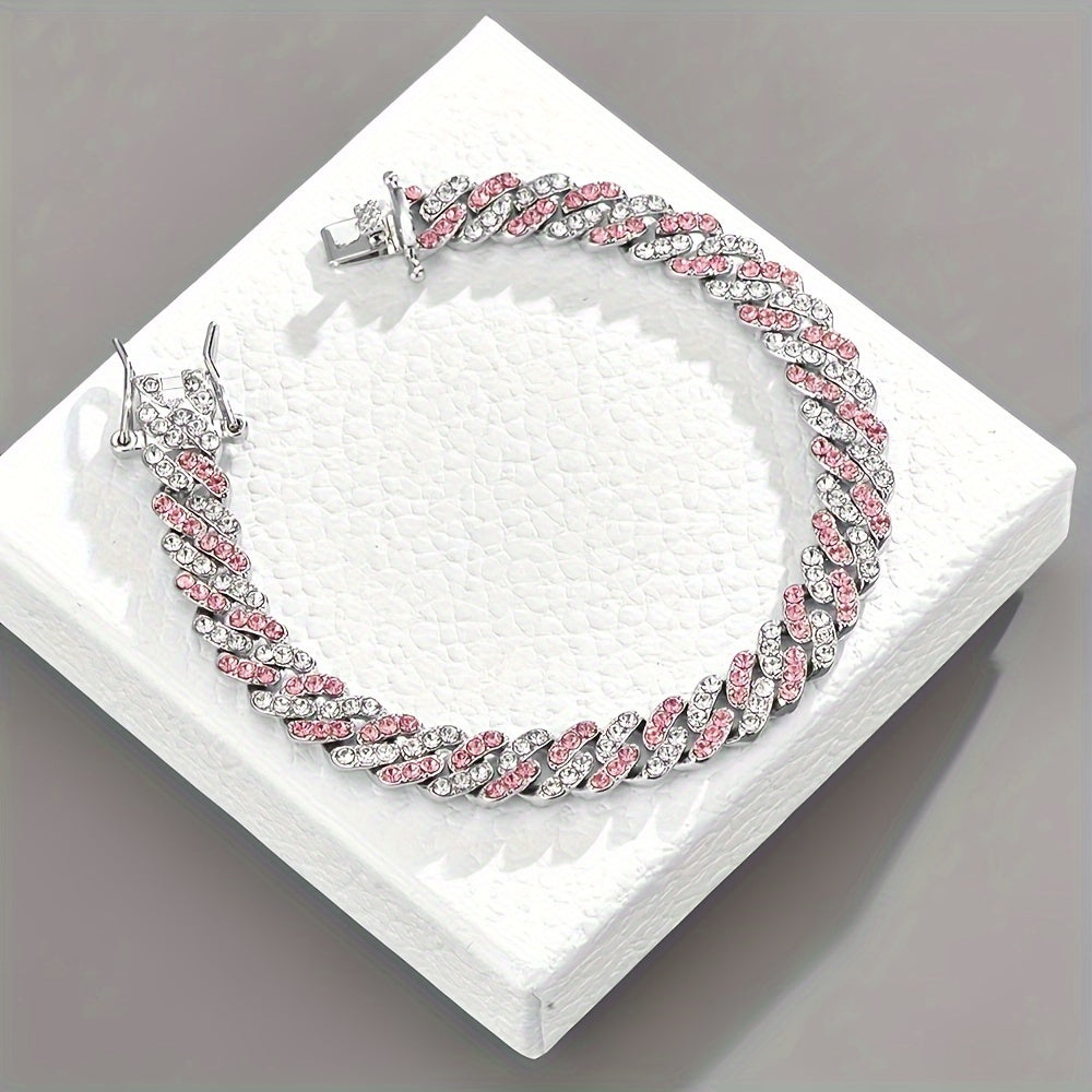 IJzige roze schakelarmband in wit goud