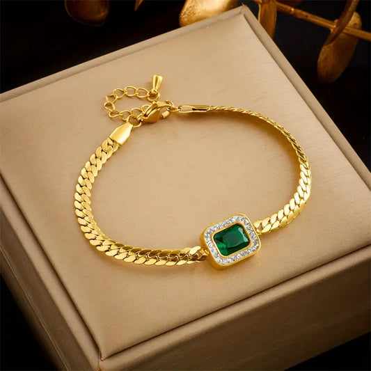 Groene armband Joanna met smaragd in goud