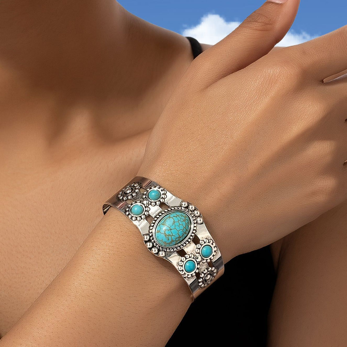 Turquoise manchetarmband Hadewych | Witgoud