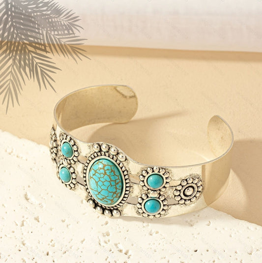 Turquoise manchetarmband Seren in wit goud