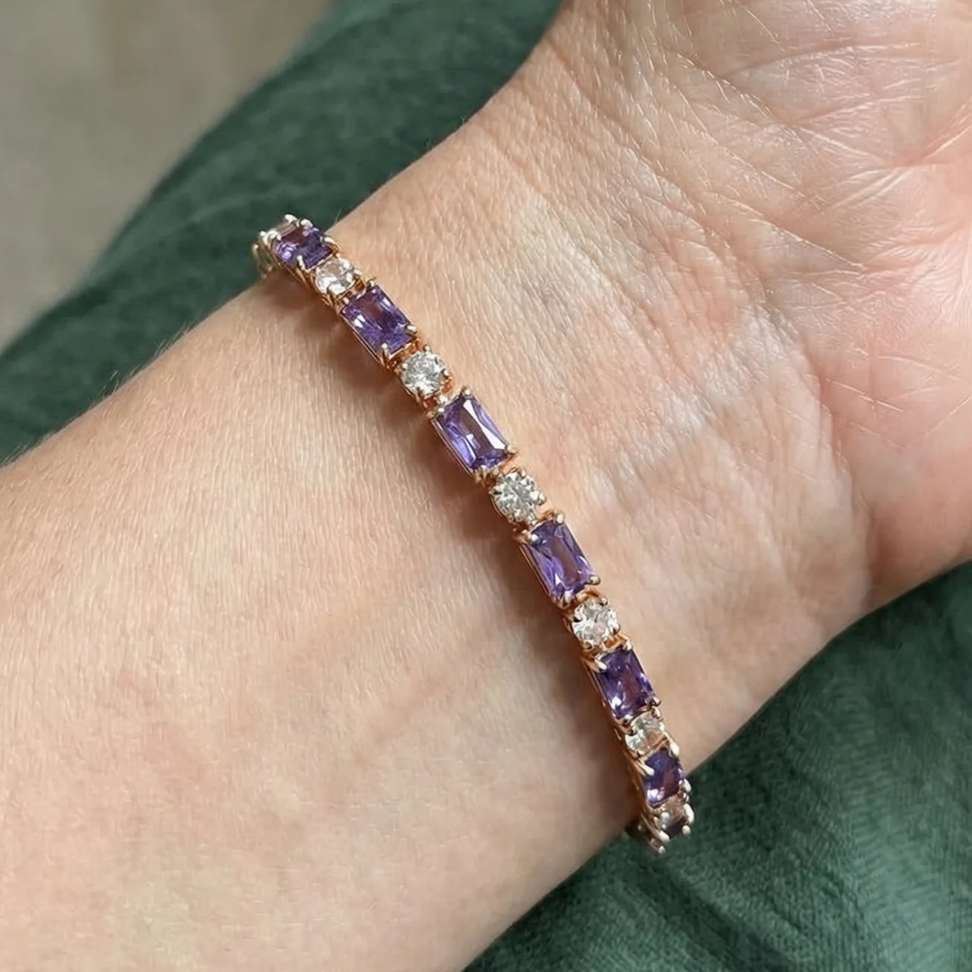 Amethist prisma-tennisarmband in roségoud