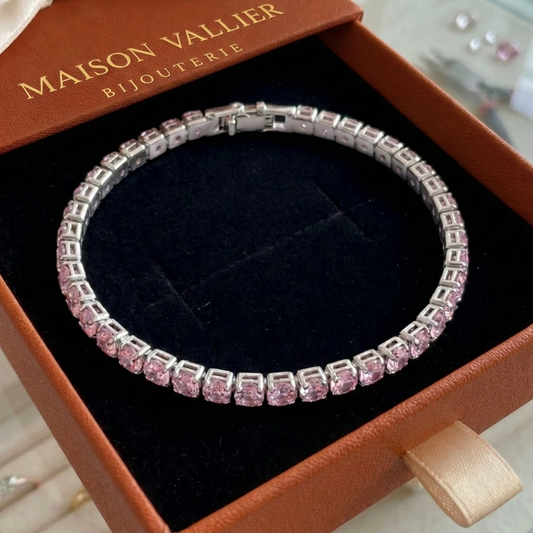 Roze saffier tennisarmband in wit goud