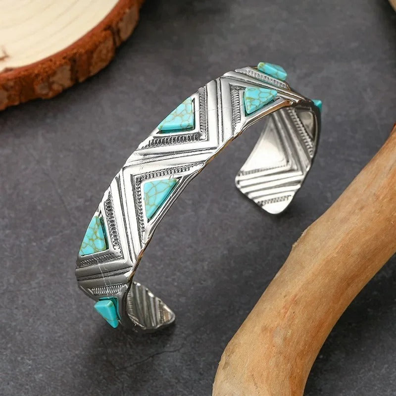 Retro boho tribal-armband met turquoise in goud