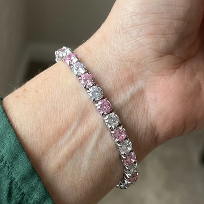 Duo-tennisarmband met roze saffier in wit goud