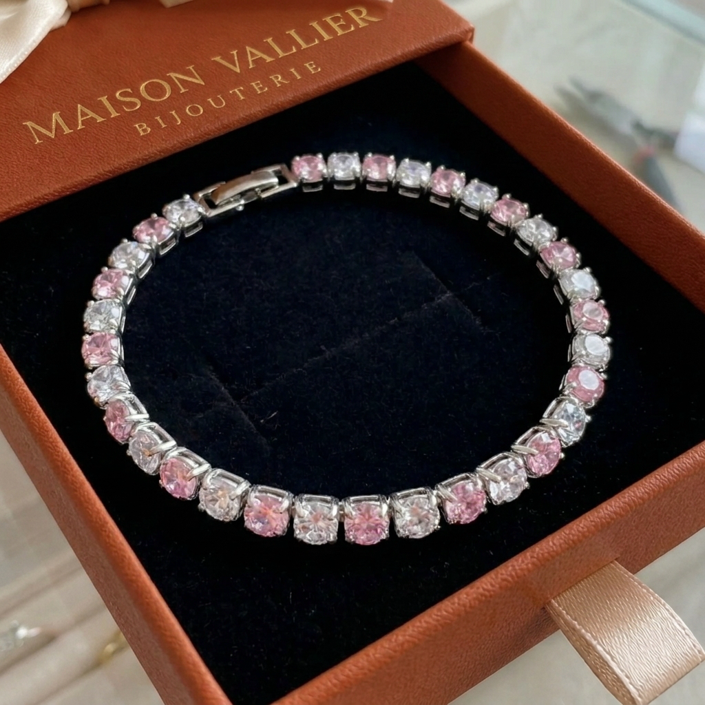 Duo-tennisarmband met roze saffier in wit goud